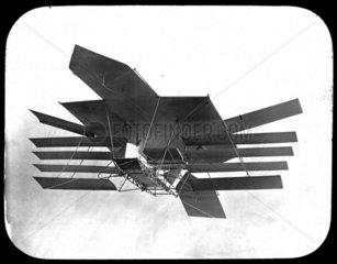 An impression of a Maxim multiplaned flying machine in flight  1890s.