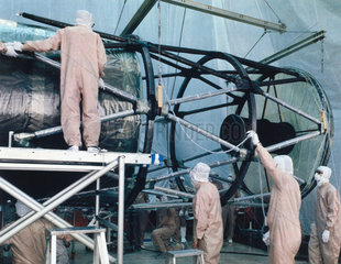 Assembly of Hubble Telescope  1980s.