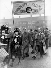 Harold Wilson walking in the May Day Parade  Hulme  Manchester  May 1954.