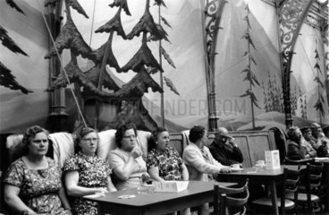 Elderly women at tea-dance seated along the wall of a function hall  1967.