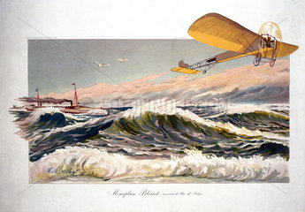 Bleriot crossing the English Channel in his monoplane  1909.