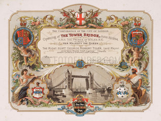 Invitation to the official opening of Tower Bridge  London  1894.