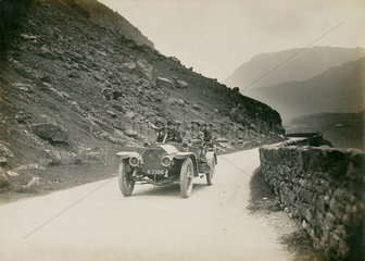 Motor car crossing Nant Francon Pass  Wales  c 1912.