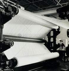 Paper production  Blackburn  large rolls on machine with female cutter  1959.