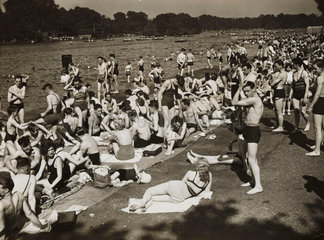 Sunbathers at the Serpentine Lido  23 June 1935.