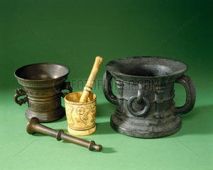 A selection of early European pestle and mortars  1300-1500.