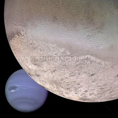Montage of Neptune and Triton  6 January 1990.