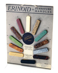 Display card of samples of ‘Erinoid’ plastic  c 1930s.