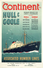 'The Continent via Hull & Goole’  BR poster  1955.