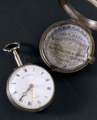 Pocket watch in silver pair case  c 1800.