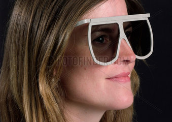 Woman wearing Imax 3D glasses  2003.