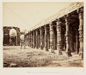 'Delhi - Colonnade of Hindoo Pillars at the Kutub  North side'  c 1865.
