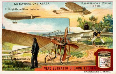 Early flying machines  Liebig trade card  c 1910.
