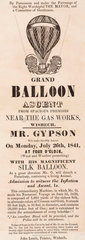 Handbill advertising Gypson’s grand balloon ascent  26 July 1841.