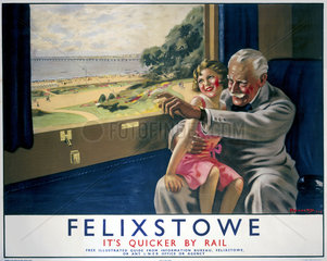 'Felixstowe  it's Quicker by Rail'  LNER poster  1934.