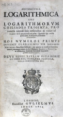 Title page  book of logarithmic tables by Briggs  1624.