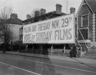 'Vote for sunday films'  Croydon  Greater London  25 November 1932.