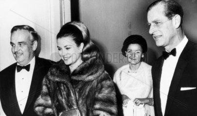 Prince Rainier  Princess Grace and Prince Philip at the opera  c 1960s.