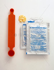 UNICEF oral rehydration salt mixture and measuring spoon  1981.