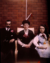 Autochrome of Hugh  Ethel and Kathleen sitting  c 1910.