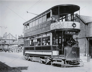 St Helens double deck electric tram  South Lancashire  1906.