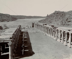 Ancient Egyptian temple buildings by the Nile  c 1900.