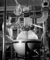 Chemist in labs works on pilot scheme  CIBA pharmaceuticals  Duxford  1960