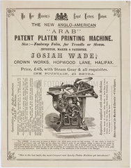 ‘The new Anglo-American ‘Arab’ patent platen printing machine’  19th century.
