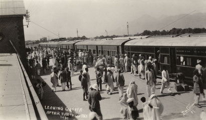 People leaving Quetta by train after the earthquake  India  1931.