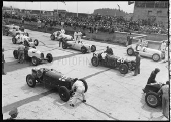 Racing cars on the starting grid  German Grand Prix  Nurburgring  1934.