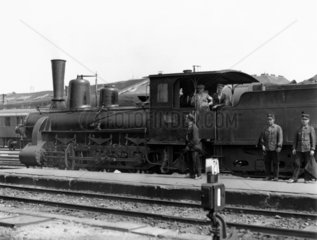 Hungarian Railways steam locomotive  Budapest West Station  Hungary  1929.