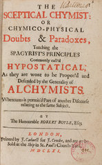 Title page of 'The Sceptical Chymist' by Robert Boyle  c 1661.