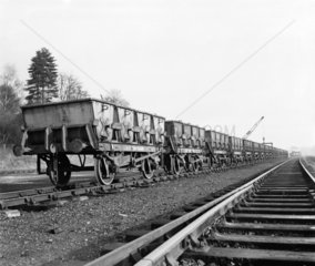 Freight wagons  Stansted goods yard  Essex  14 January 1954.