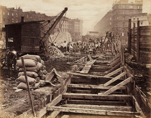 Construction of the Metropolitan District Railway  Victoria  London  c 1869.