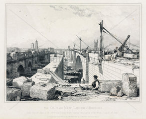 Construction of the new London Bridge  1830.