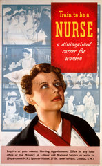 'Train to be a Nurse  a Distinguished Career for Women’  poster  c 1940s.
