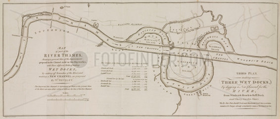 Plan for a new channel across the River Thames in London  1796.