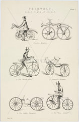 Six early forms of bicycle  19th century.