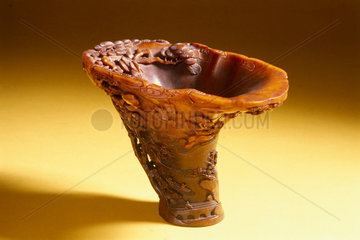 Rhinoceros horn cup with carved decoration  Chinese  18th century.