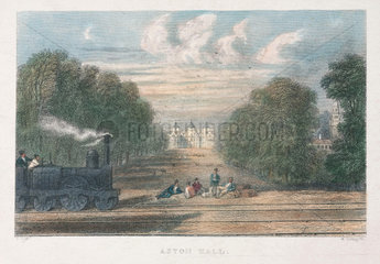 A locomotive in front of Aston Hall  near Birmingham  19th century.