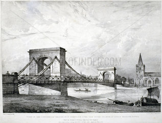 Suspension Bridge at Great Marlow  Buckinghamshire  1830.