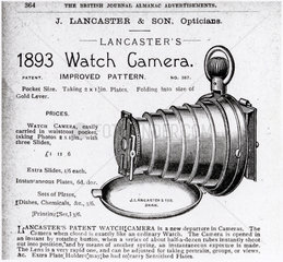 Advertisement for Lancaster’s Watch Camera  1893.