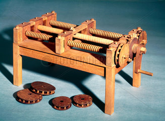 Model of screw-cutting machine from a design by Leonardo da Vinci  15th century.