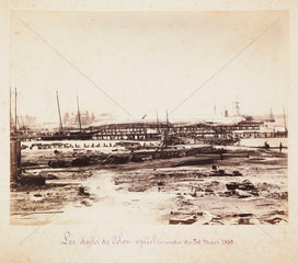The docks at Colon after a fire  1885.