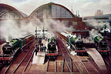 Four locomotives at King's Cross station  London  c 1930.