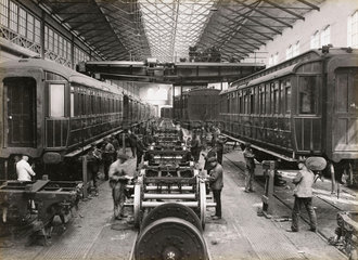 Bogie repairs at Doncaster works  South Yorkshire  c 1916.