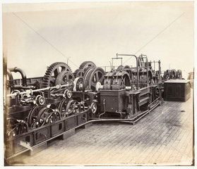 Cable laying machinery on the deck of the SS ‘Great Eastern’  c 1867.