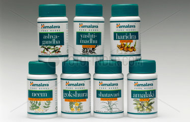 Containers of herbal tablets  Indian  2005.
