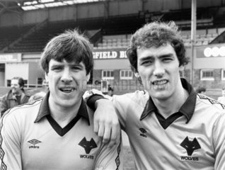 Emlyn Hughes and a fellow Wolves player  1981.