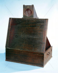 Folding wooden camera obscura  early 19th century.